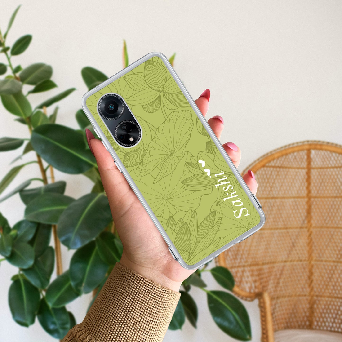 Customized luxury Mint Green leaves Transparent Silicon Case For Oppo ShopOnCliQ