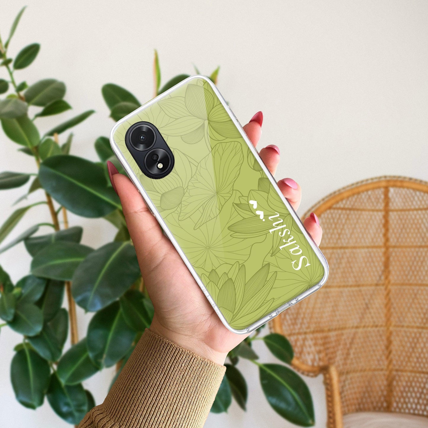 Customized luxury Mint Green leaves Transparent Silicon Case For Oppo - ShopOnCliQ