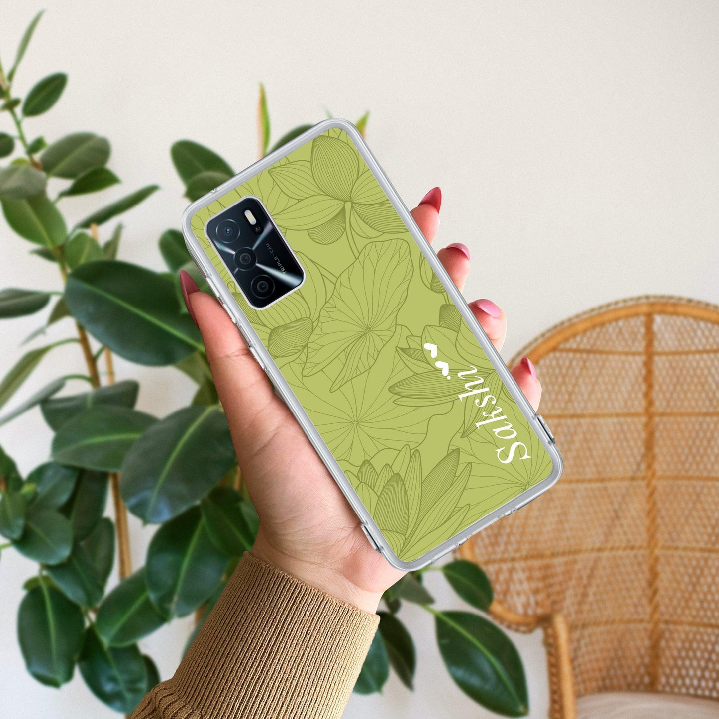 Customized luxury Mint Green leaves Transparent Silicon Case For Oppo - ShopOnCliQ