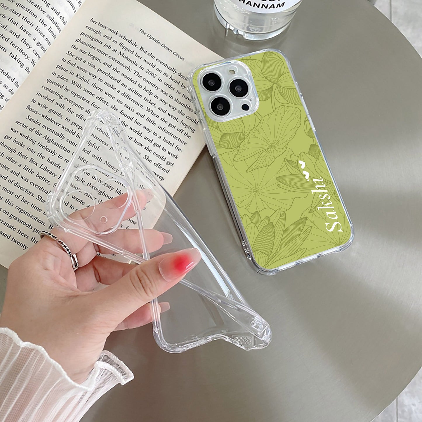 Customized luxury Mint Green leaves Transparent Silicon Case For Oppo ShopOnCliQ