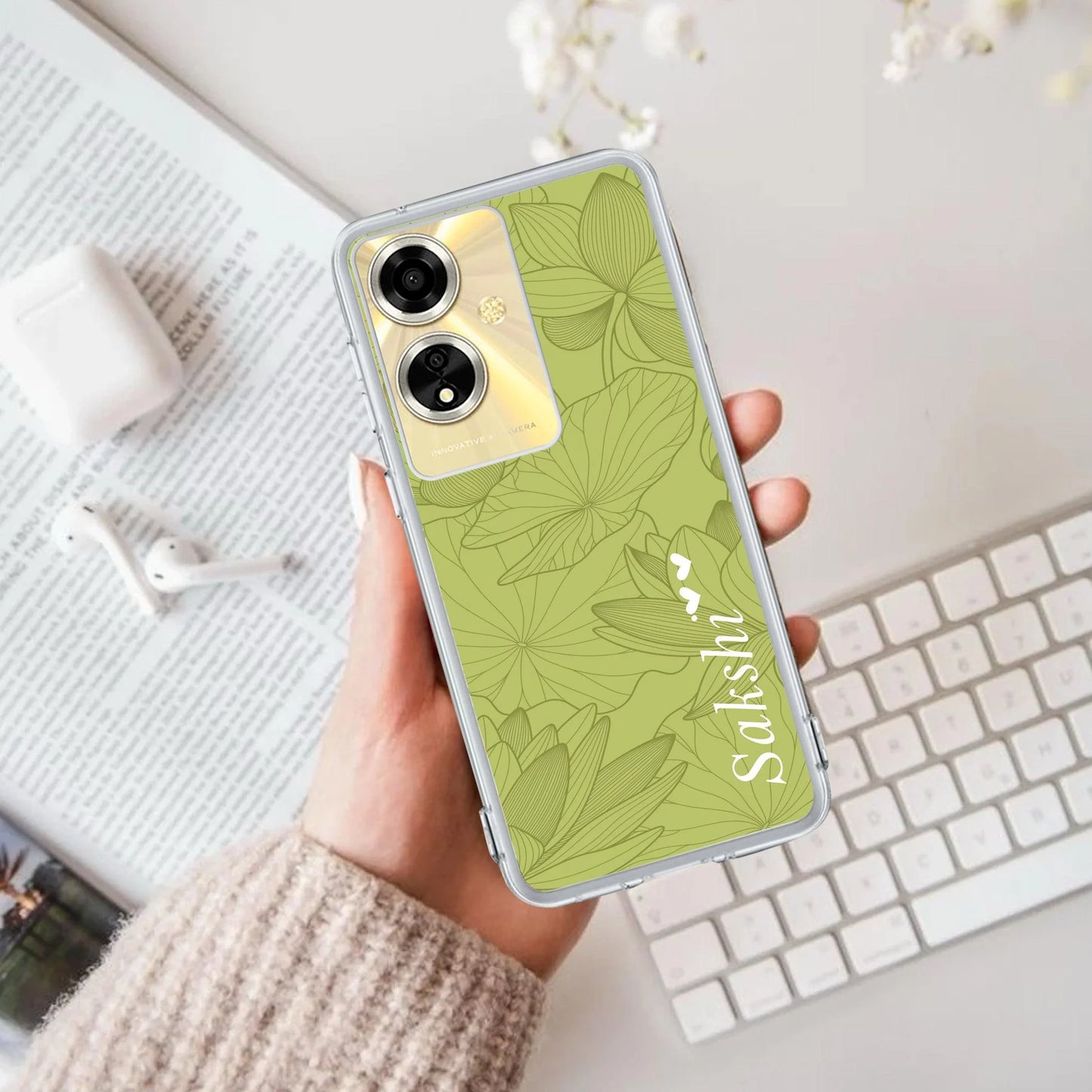 Customized luxury Mint Green leaves Transparent Silicon Case For Oppo - ShopOnCliQ