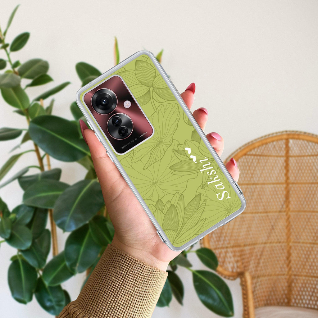 Customized luxury Mint Green leaves Anti Yellow Case For Oppo F25 Pro 5G