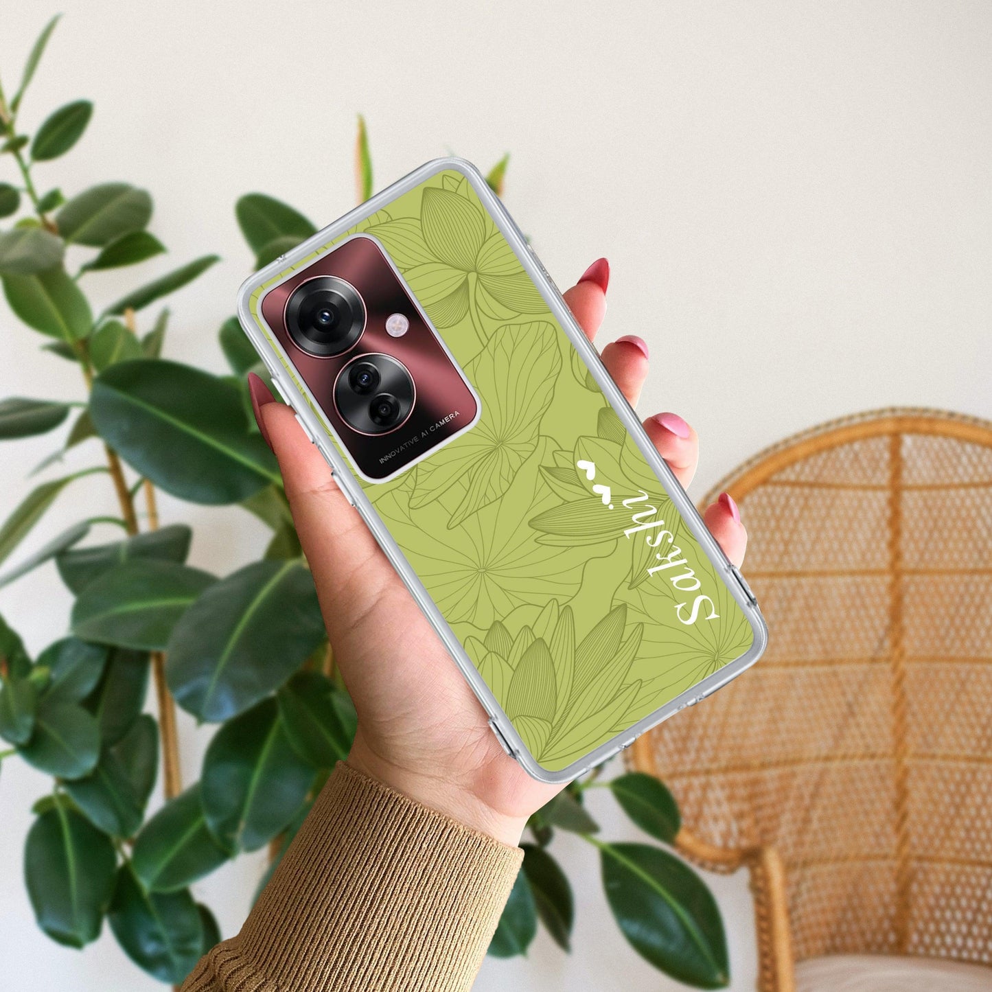 Customized luxury Mint Green leaves Transparent Silicon Case For Oppo - ShopOnCliQ
