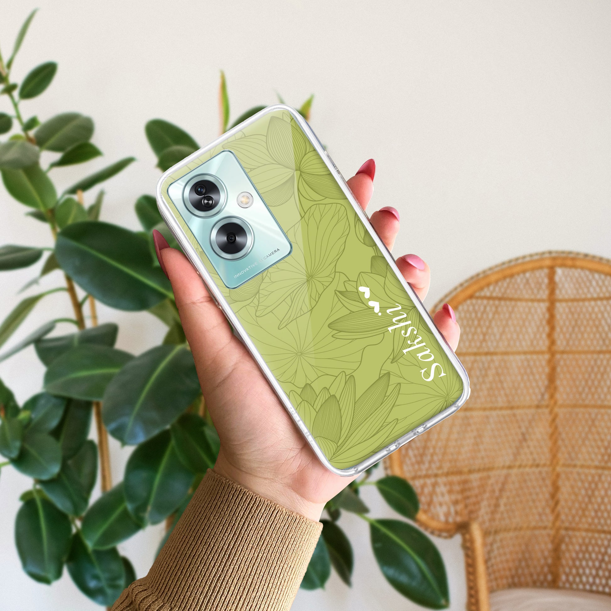 Customized luxury Mint Green leaves Transparent Silicon Case For Oppo ShopOnCliQ