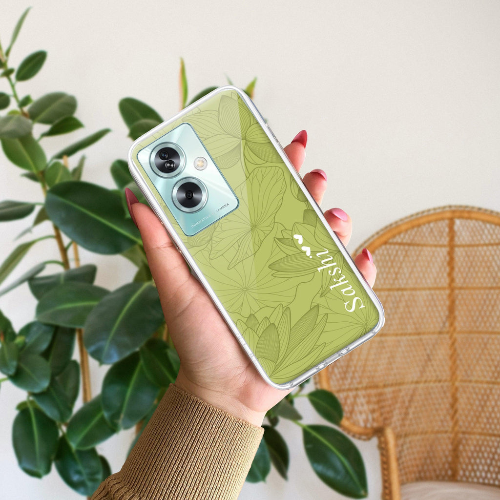 Customized luxury Mint Green leaves Anti Yellow Case For Oppo A79 5G