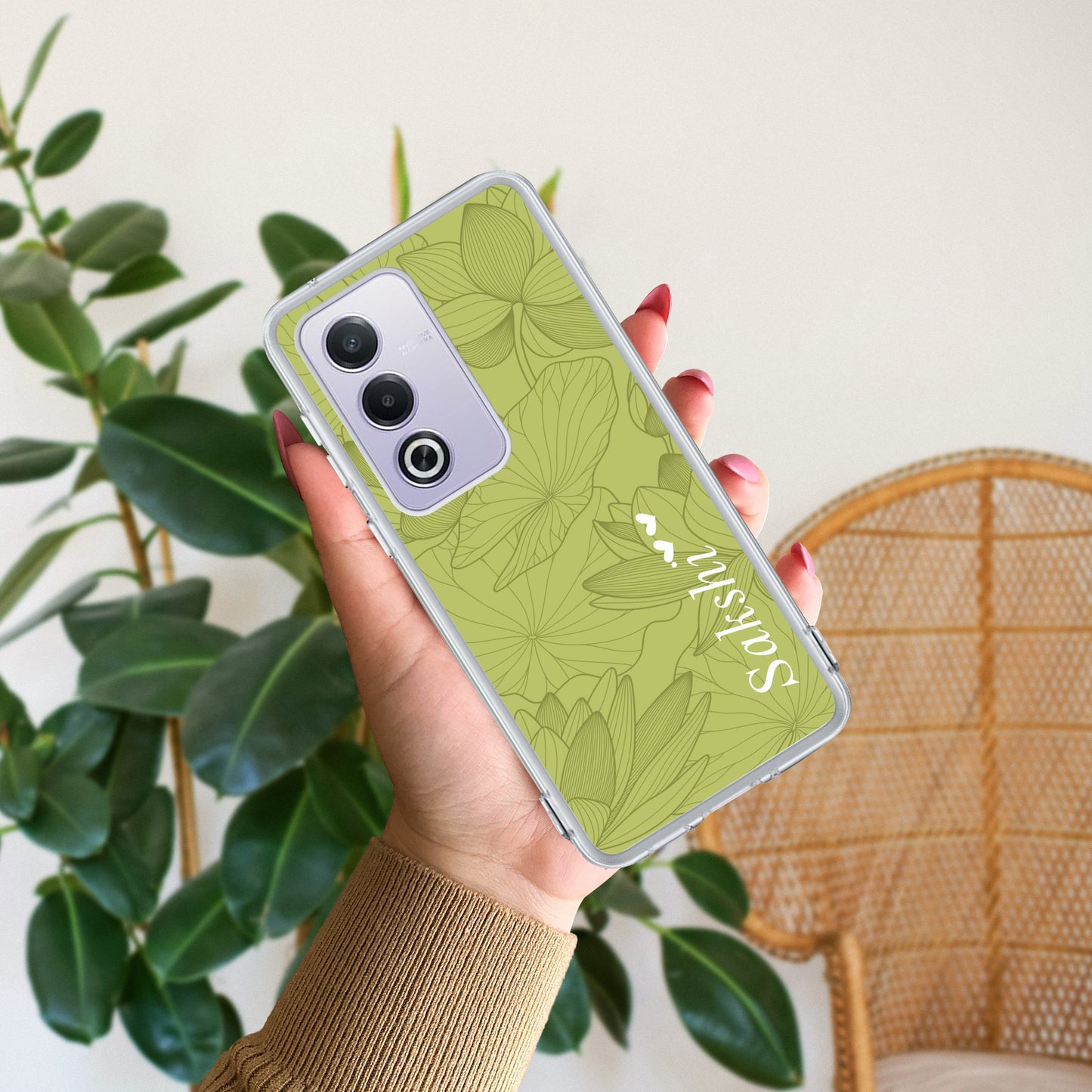 Customized luxury Mint Green leaves Transparent Silicon Case For Oppo ShopOnCliQ