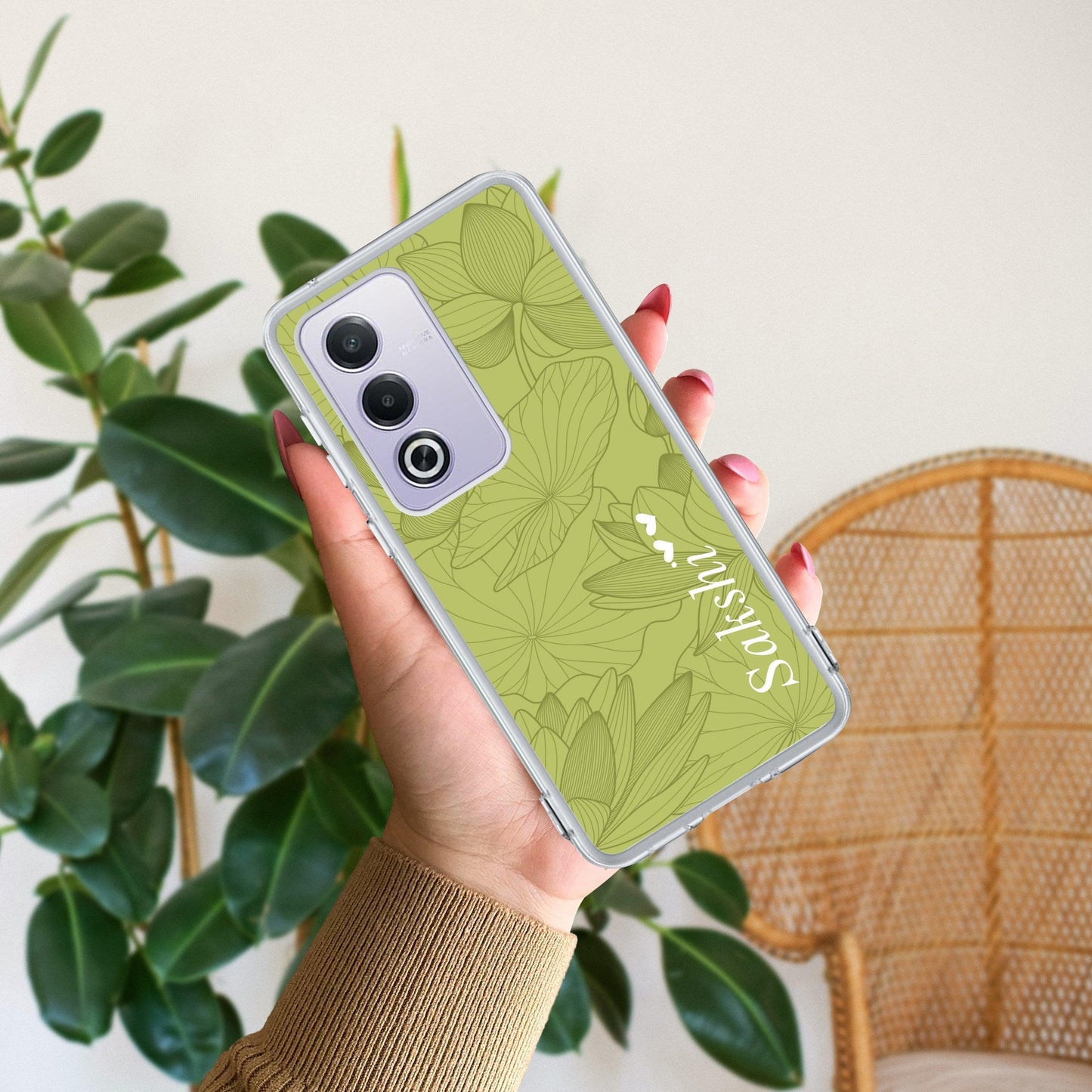 Customized luxury Mint Green leaves Transparent Silicon Case For Oppo - ShopOnCliQ