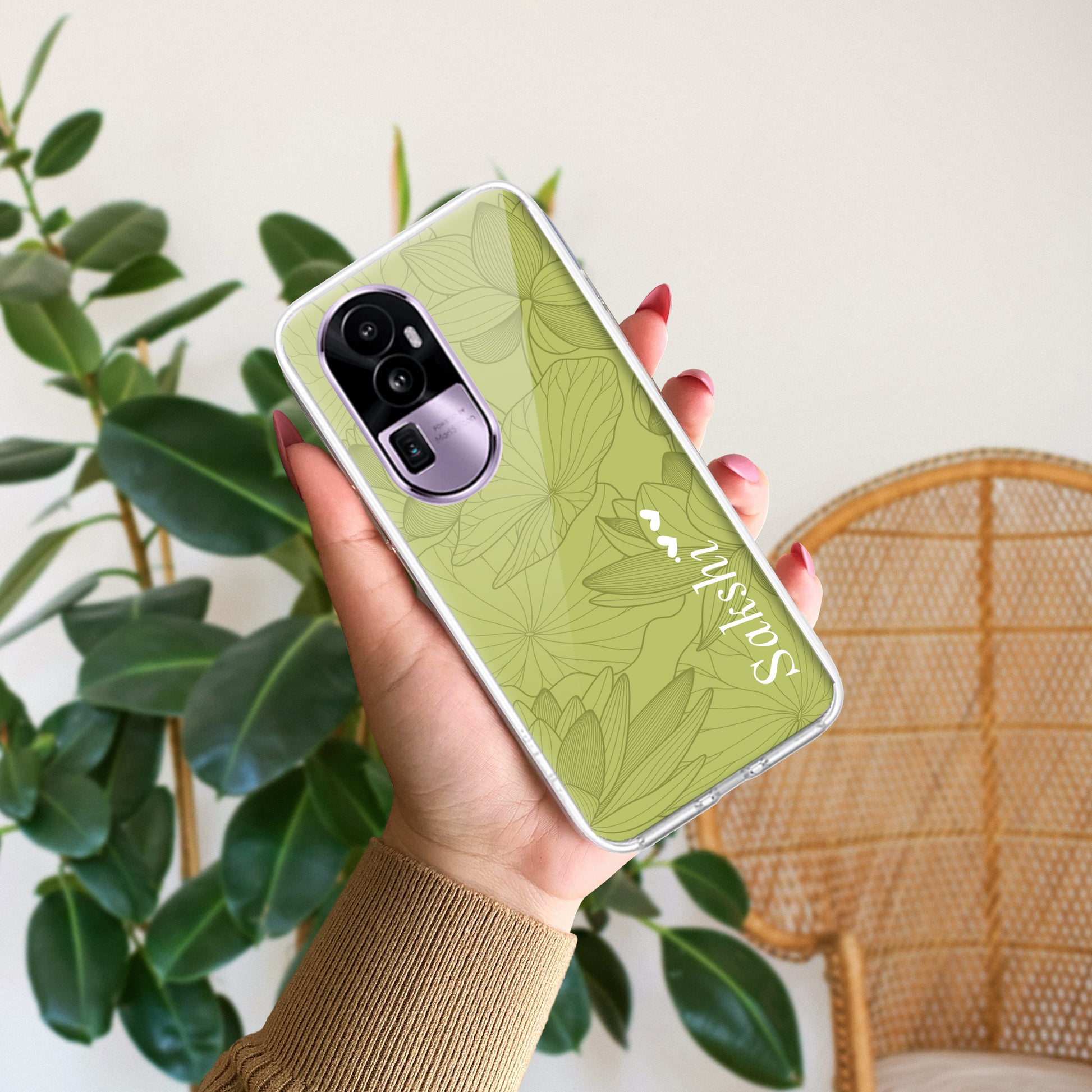 Customized luxury Mint Green leaves Transparent Silicon Case For Oppo ShopOnCliQ