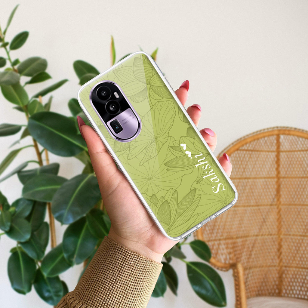 Customized luxury Mint Green leaves Transparent Silicon Case For Oppo Reno 8 Pro 5G