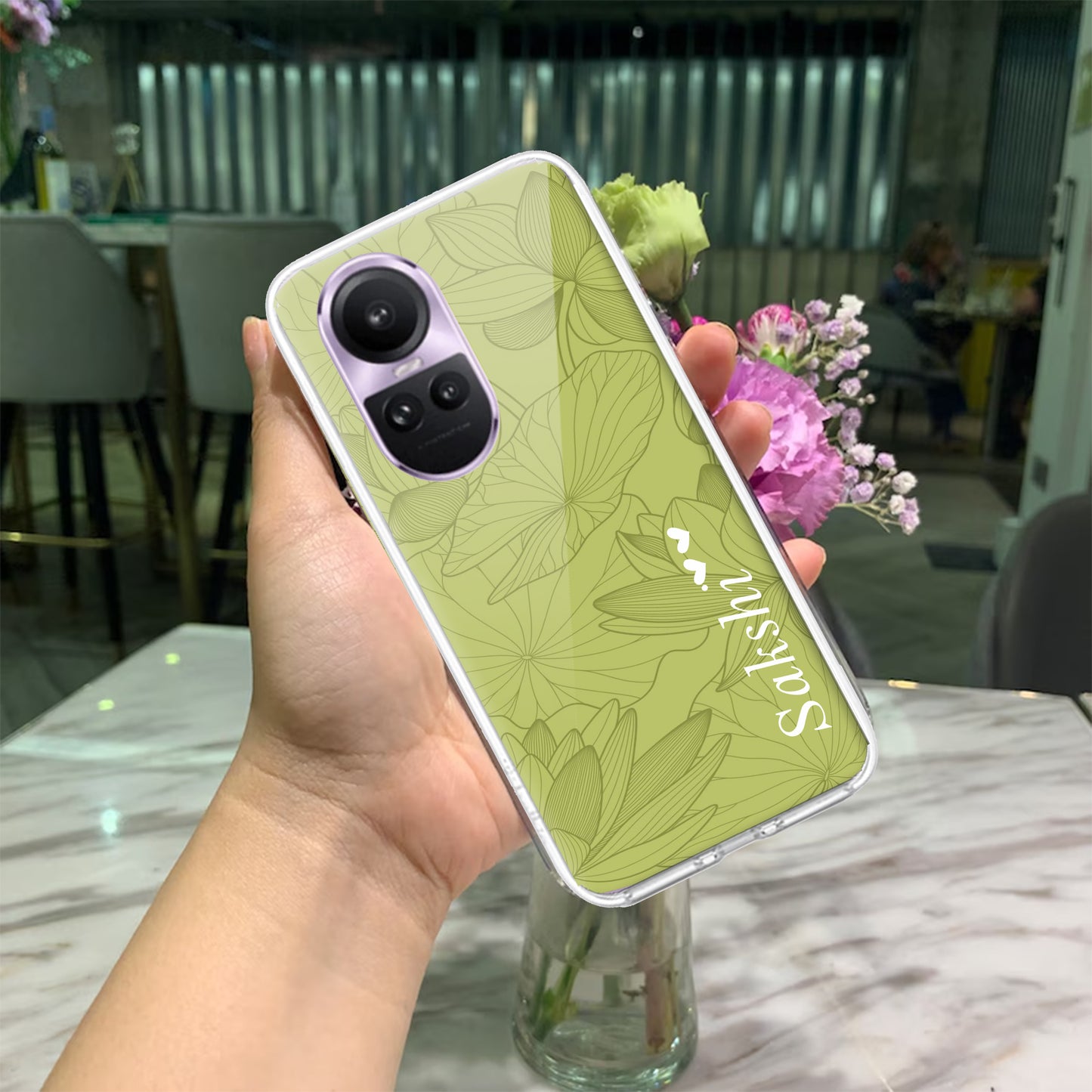 Customized luxury Mint Green leaves Transparent Silicon Case For Oppo ShopOnCliQ