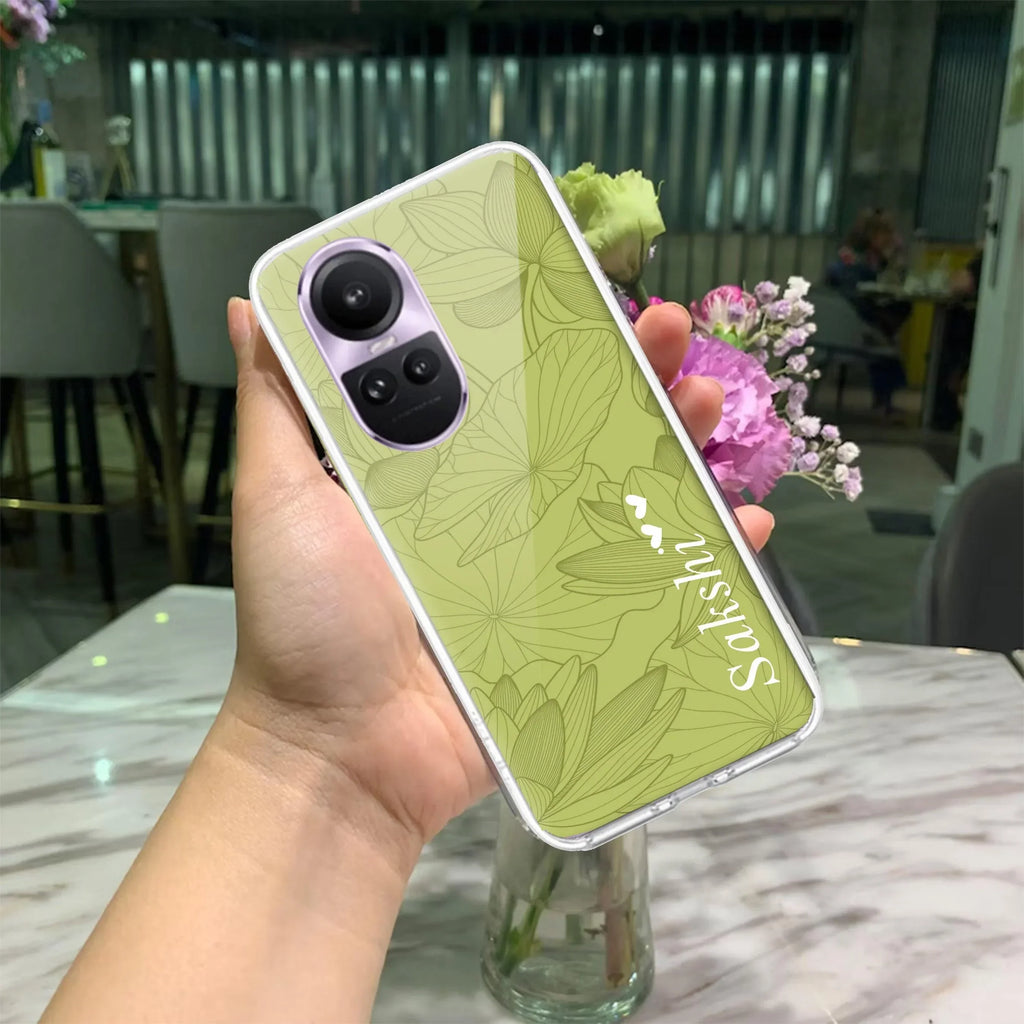 Customized luxury Mint Green leaves Anti Yellow Case For Oppo Reno 10 5G