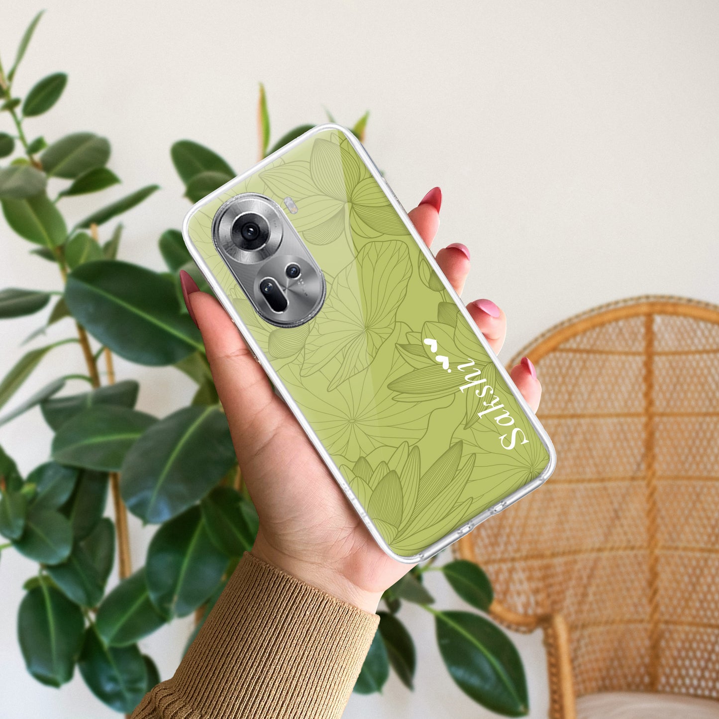 Customized luxury Mint Green leaves Transparent Silicon Case For Oppo ShopOnCliQ