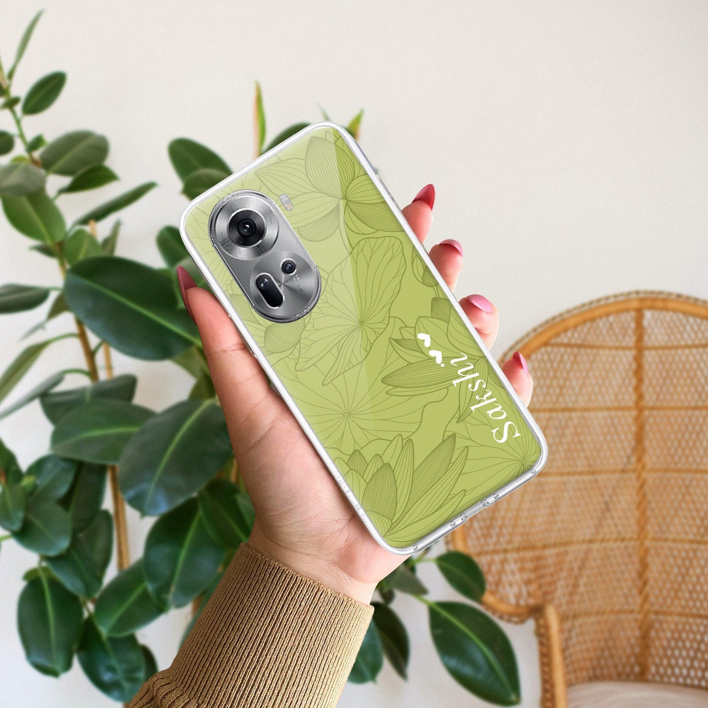 Customized luxury Mint Green leaves Transparent Silicon Case For Oppo - ShopOnCliQ