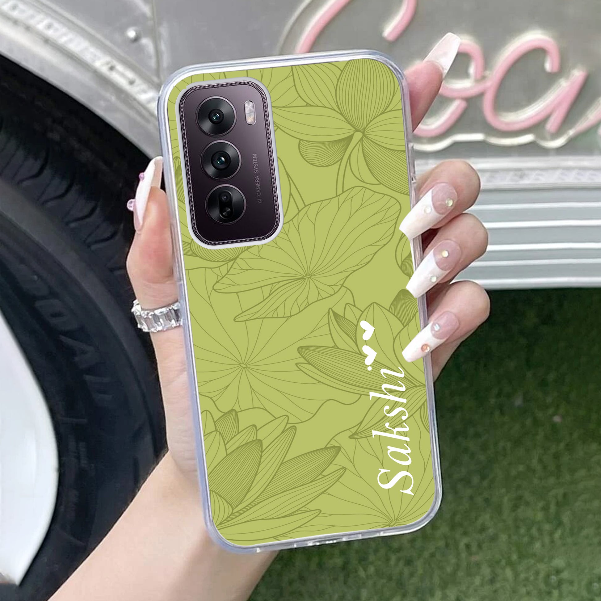 Customized luxury Mint Green leaves Transparent Silicon Case For Oppo ShopOnCliQ