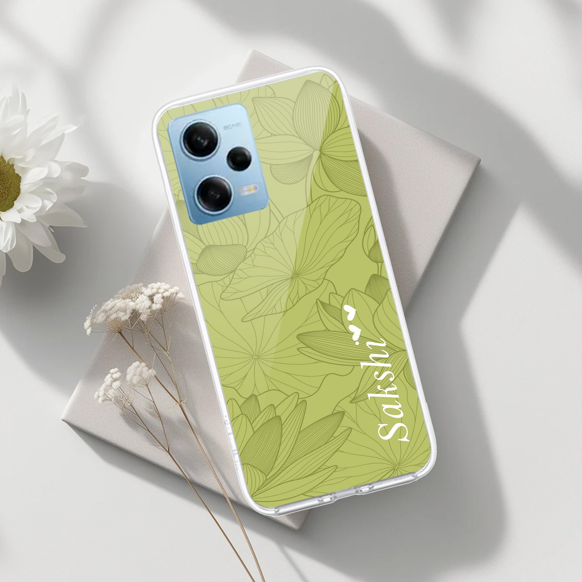 Customized luxury Mint Green leaves Transparent Silicon Case For Poco - ShopOnCliQ