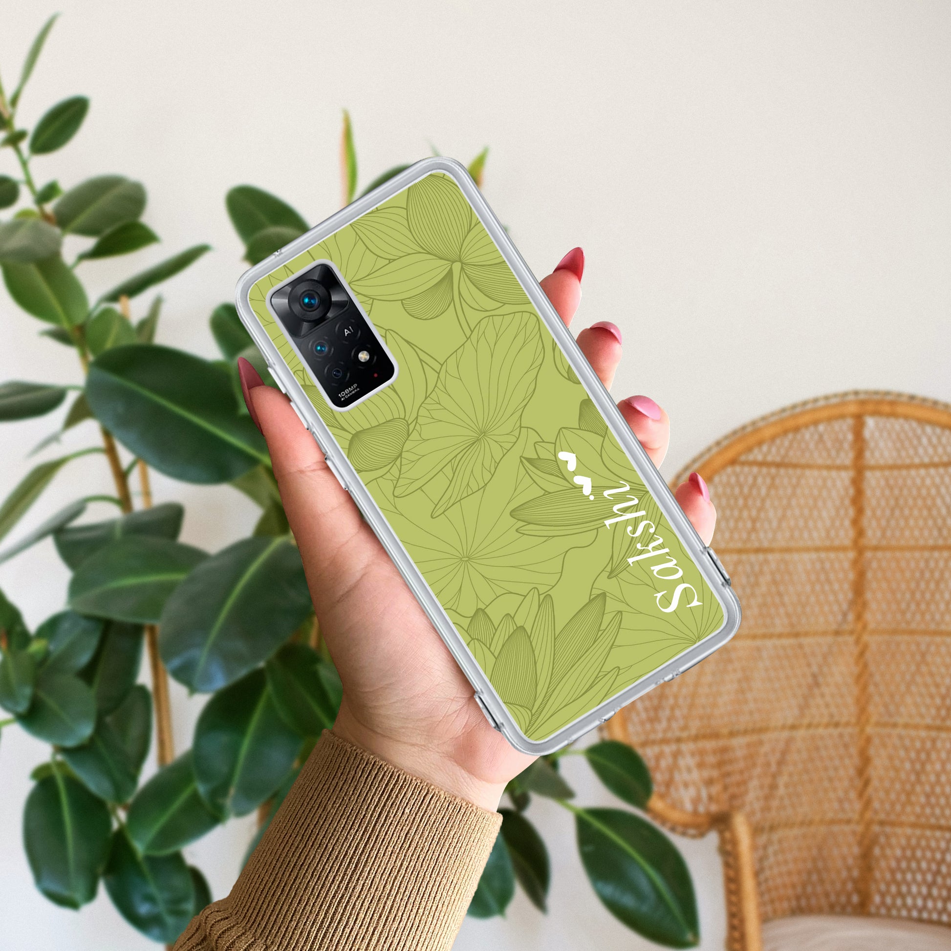 Customized luxury Mint Green leaves Transparent Silicon Case For Poco - ShopOnCliQ