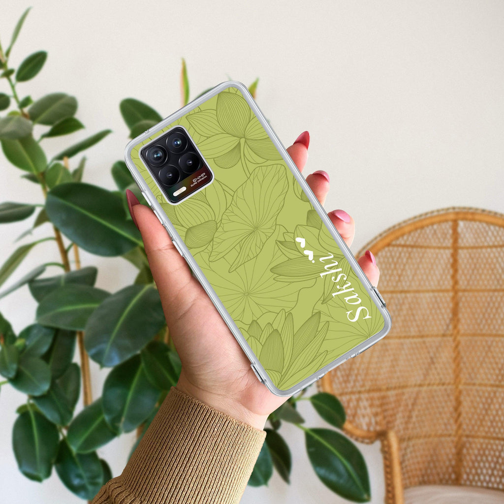Customized luxury Mint Green leaves Transparent Silicon Case For Realme Narzo N65 5G