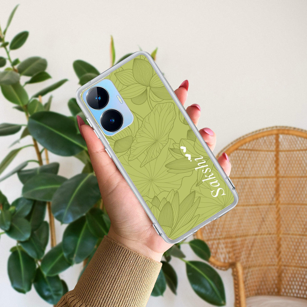 Customized luxury Mint Green leaves Transparent Silicon Case For Realme P2 Pro 5G
