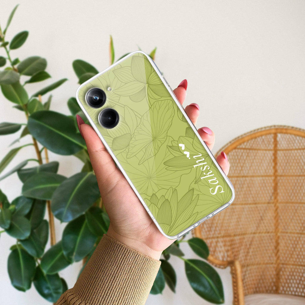 Customized luxury Mint Green leaves Transparent Silicon Case For Realme C67 5G