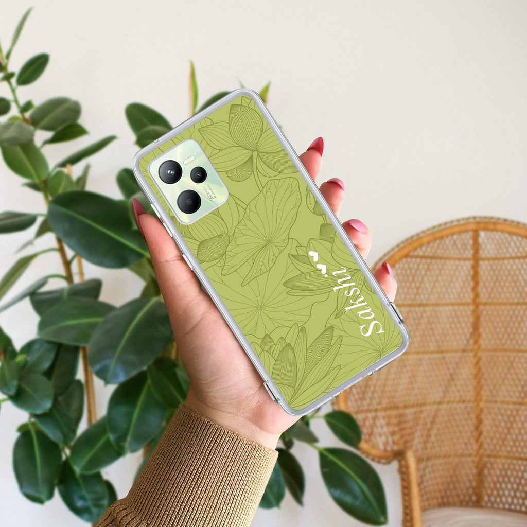 Customized luxury Mint Green leaves Transparent Silicon Case For Realme C53