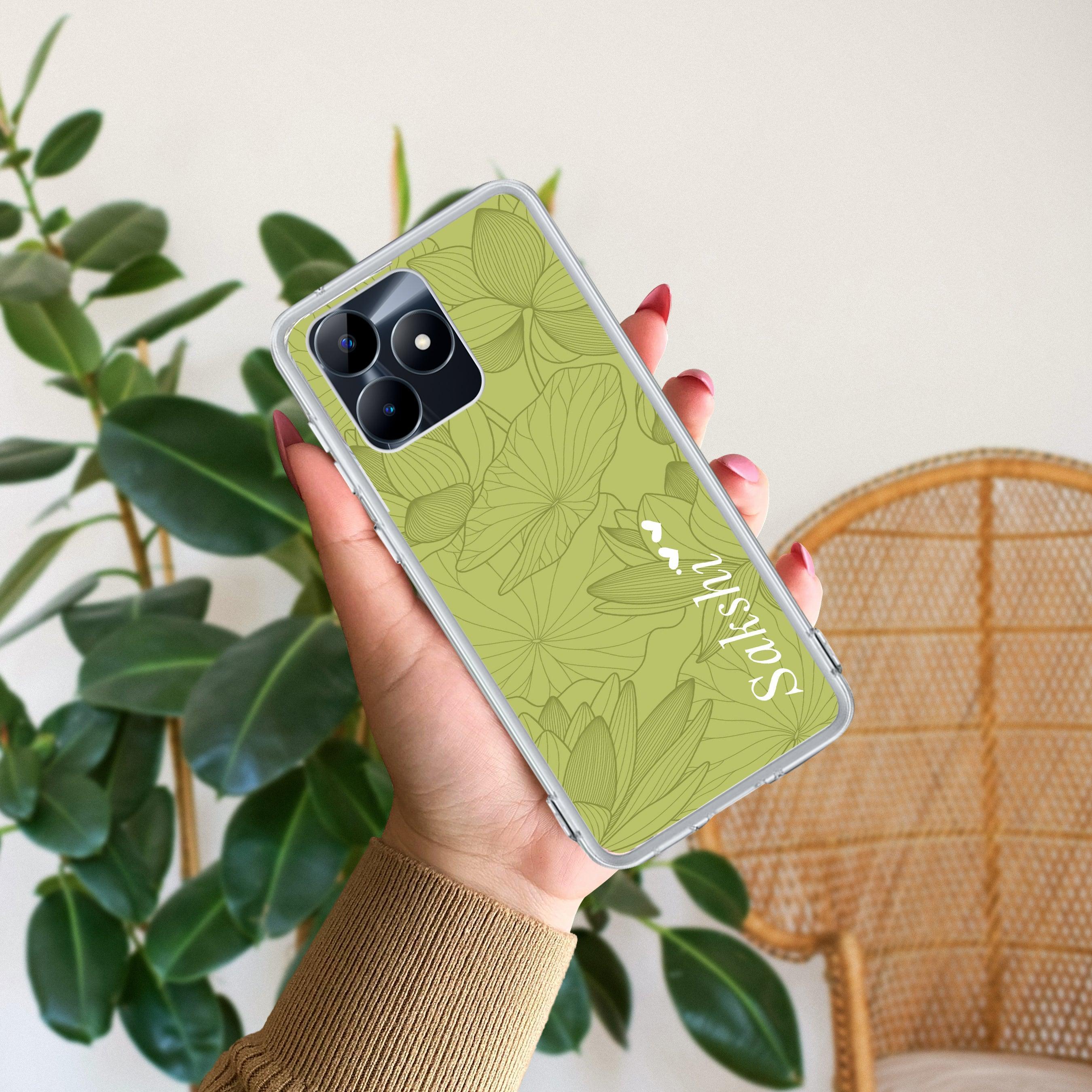Customized luxury Mint Green leaves Transparent Silicon Case For Realme C55