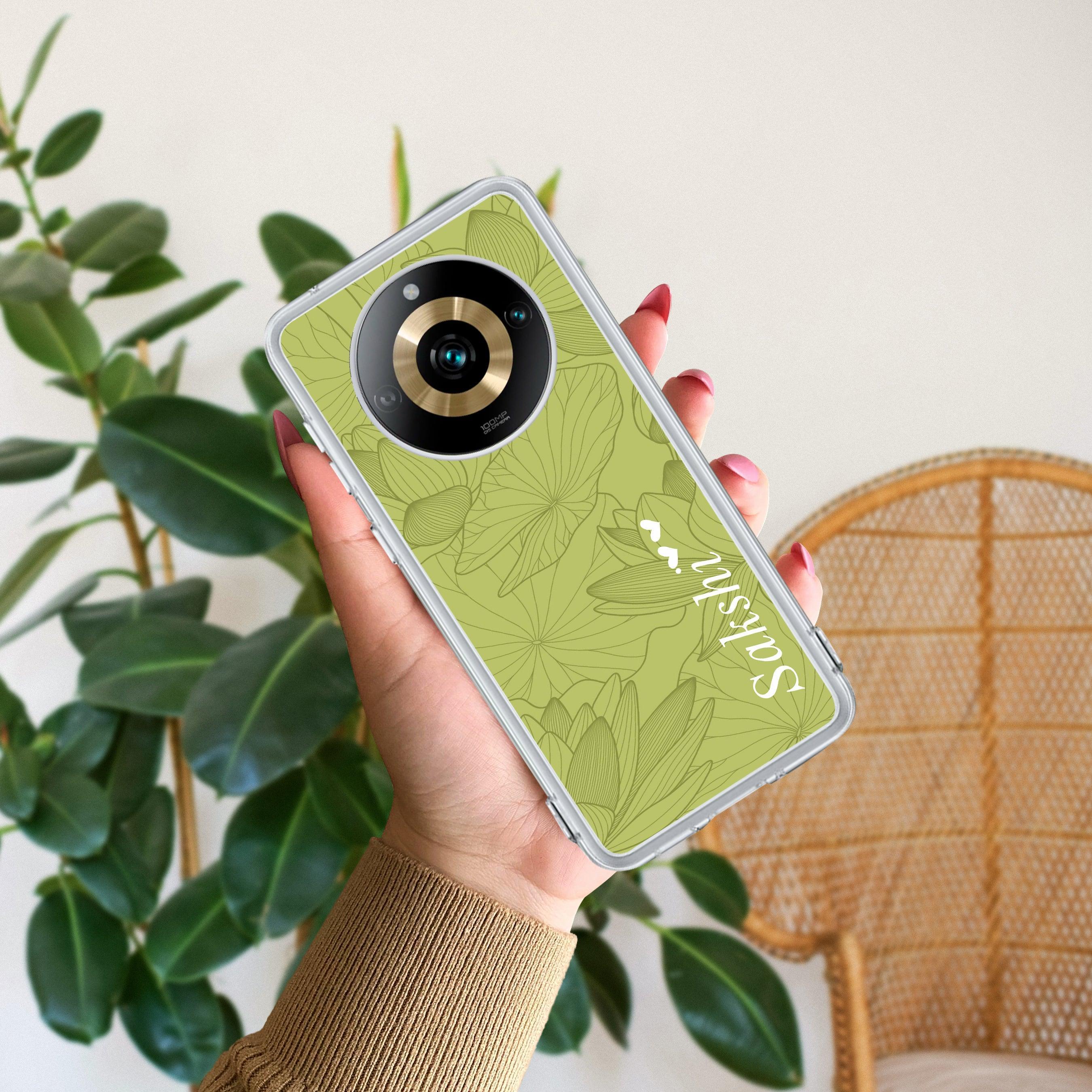 Customized luxury Mint Green leaves Transparent Silicon Case For Realme GT 6T 5G
