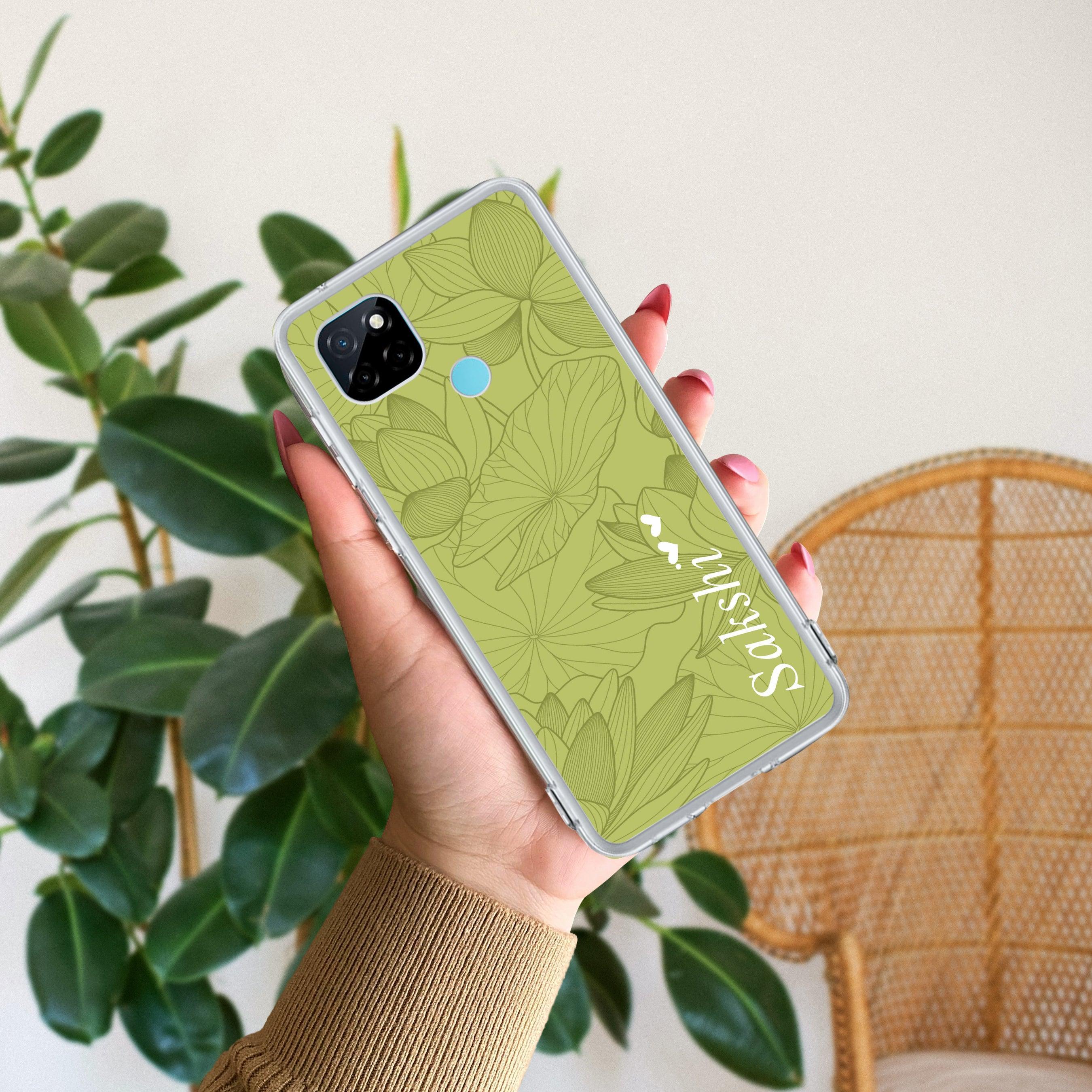 Customized luxury Mint Green leaves Transparent Silicon Case For Realme 11 5G