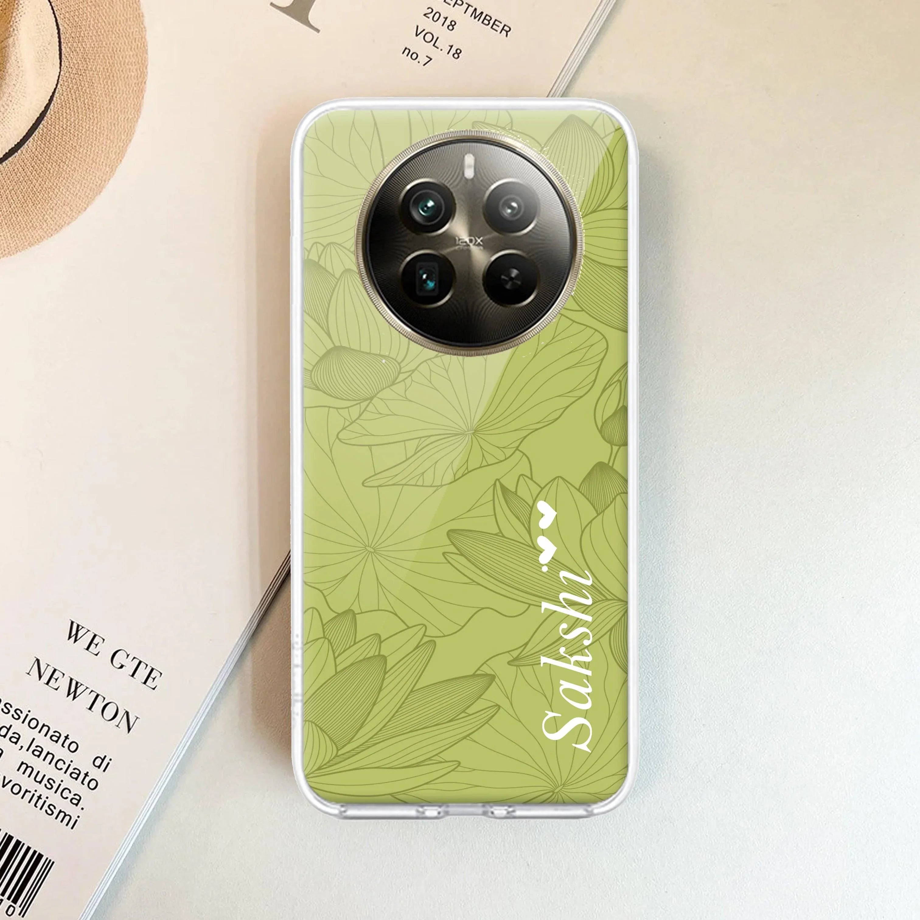 Customized luxury Mint Green leaves Transparent Silicon Case For Realme 11 Pro+ 5G