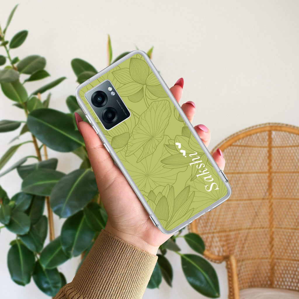 Customized luxury Mint Green leaves Transparent Silicon Case For Realme Narzo 50 5G