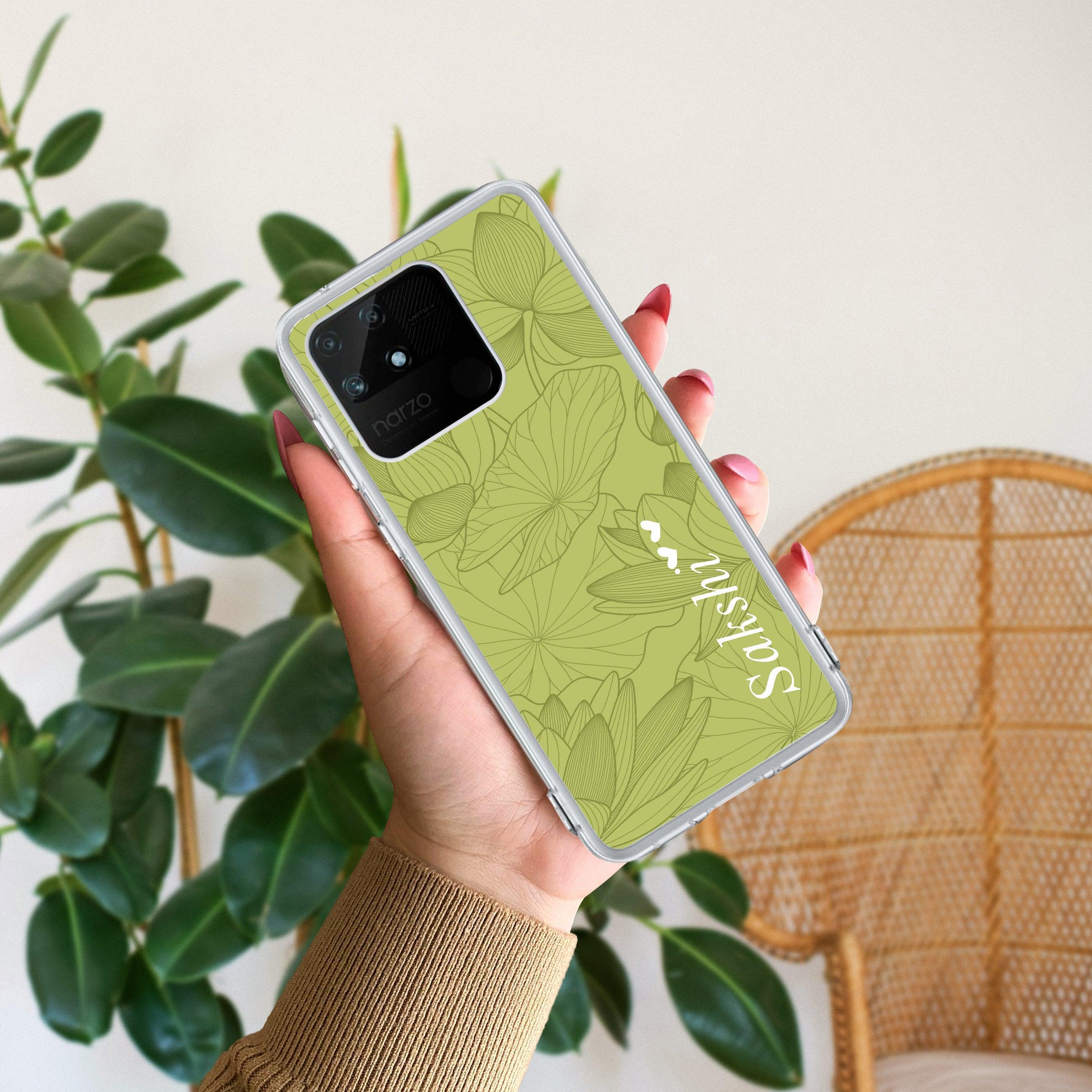 Customized luxury Mint Green leaves Transparent Silicon Case For Realme Narzo 50 5G