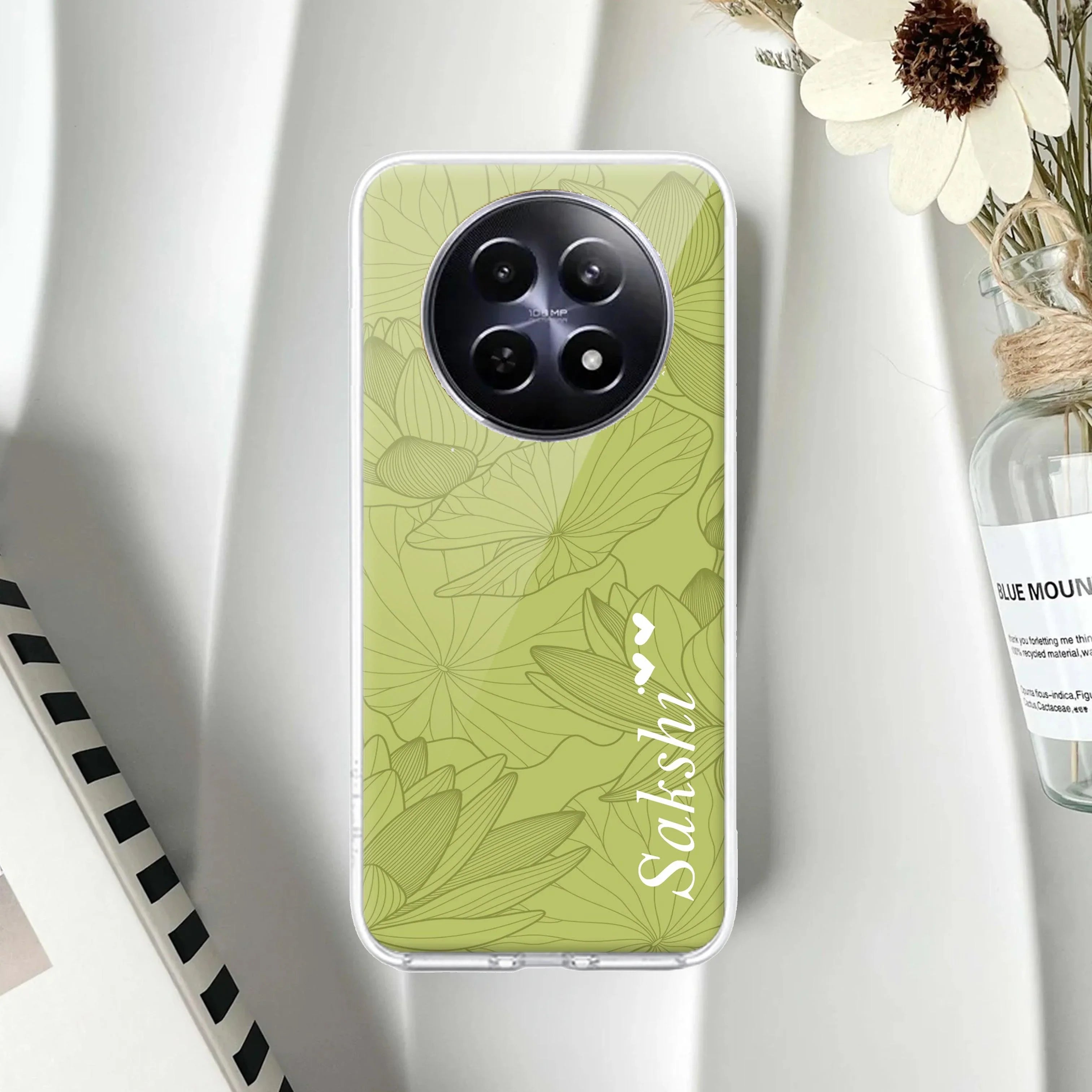 Customized luxury Mint Green leaves Transparent Silicon Case For Realme Narzo 60X /  Realme 11X