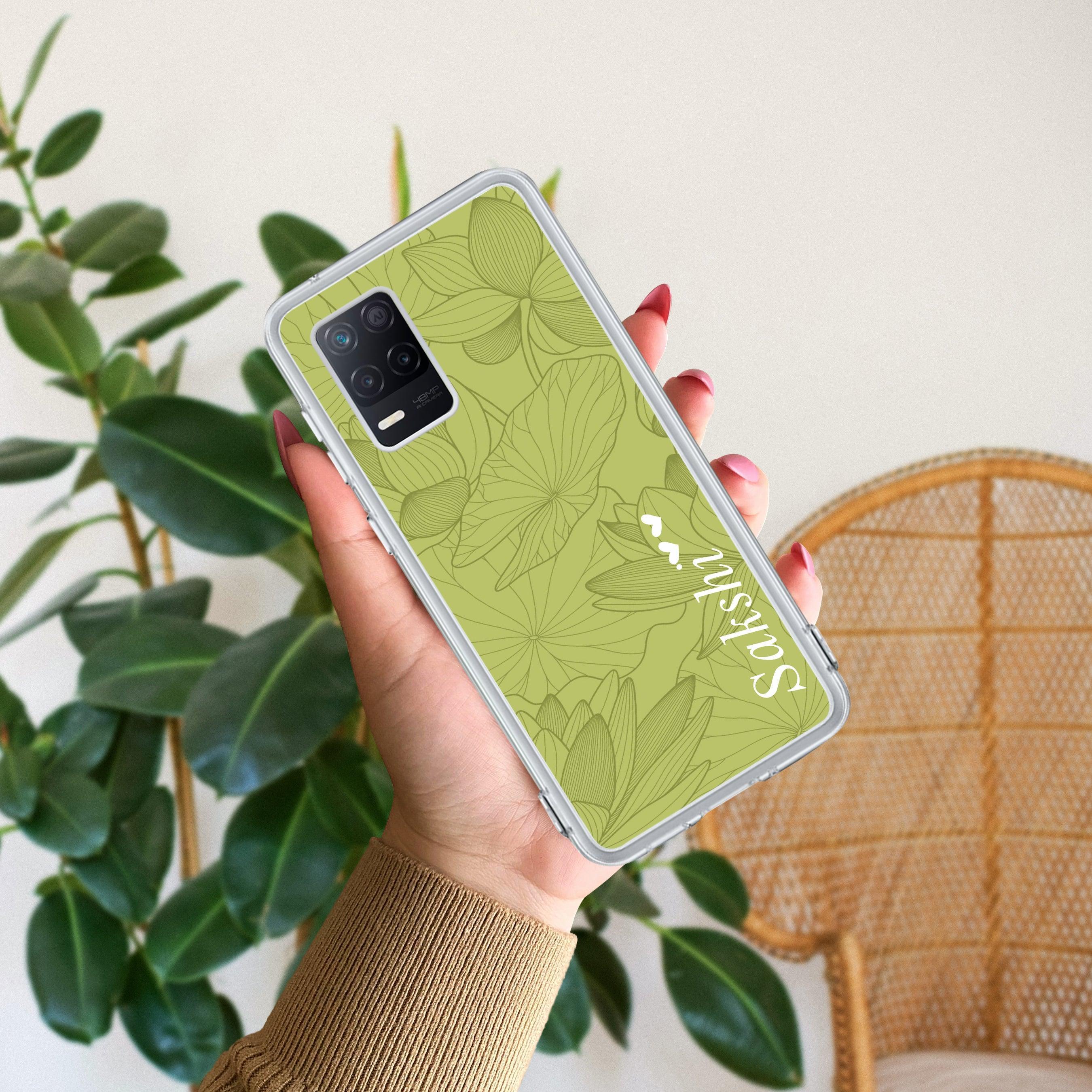 Customized luxury Mint Green leaves Transparent Silicon Case For Realme 14 Pro Plus 5G