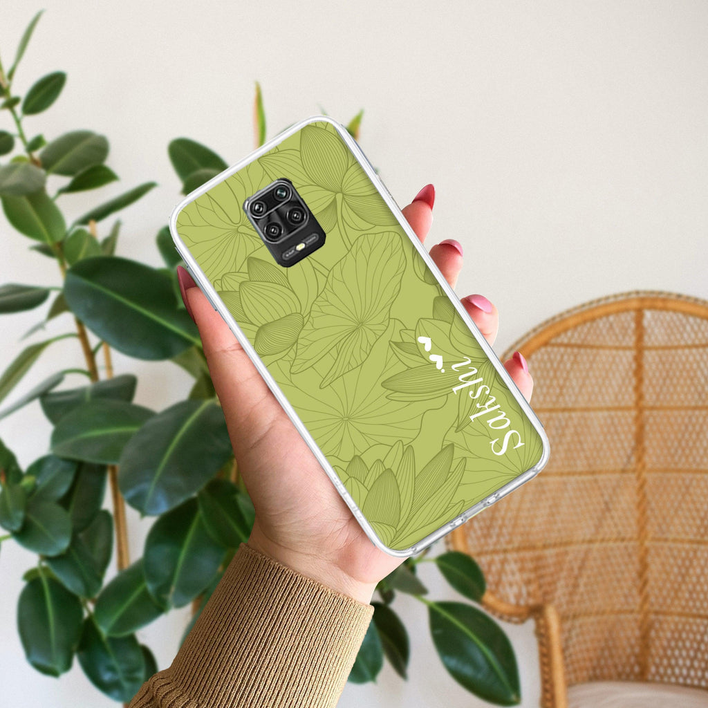 Customized luxury Mint Green leaves Transparent Silicon Case For Redmi 9 Prime