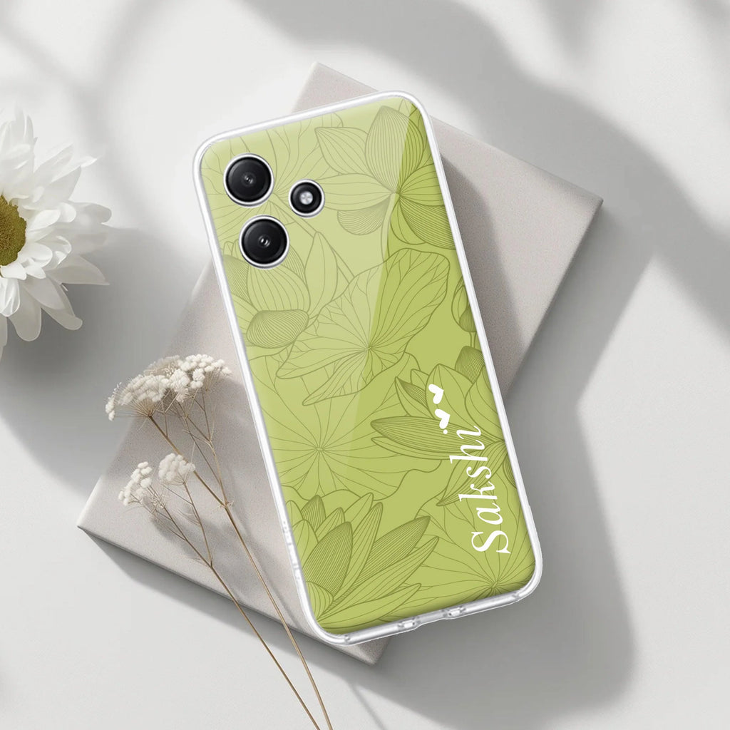 Customized luxury Mint Green leaves Transparent Silicon Case For Redmi 12 5G