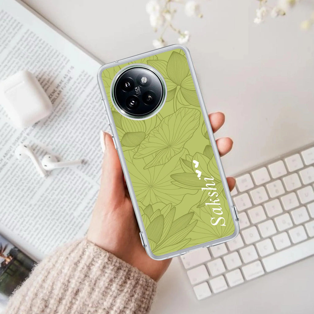 Customized luxury Mint Green leaves Transparent Silicon Case For Redmi Note 11 Pro / Redmi Note 11 Pro Plus 5G