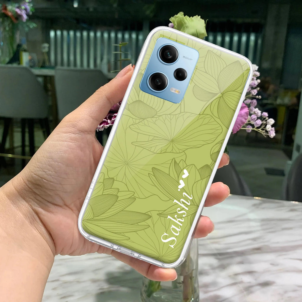 Customized luxury Mint Green leaves Transparent Silicon Case For Redmi Note 14 Pro 5G