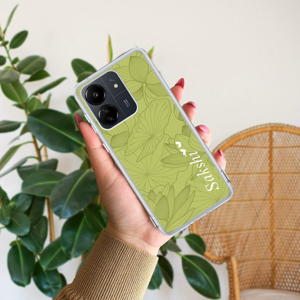 Customized luxury Mint Green leaves Transparent Silicon Case For Redmi 13C 4G