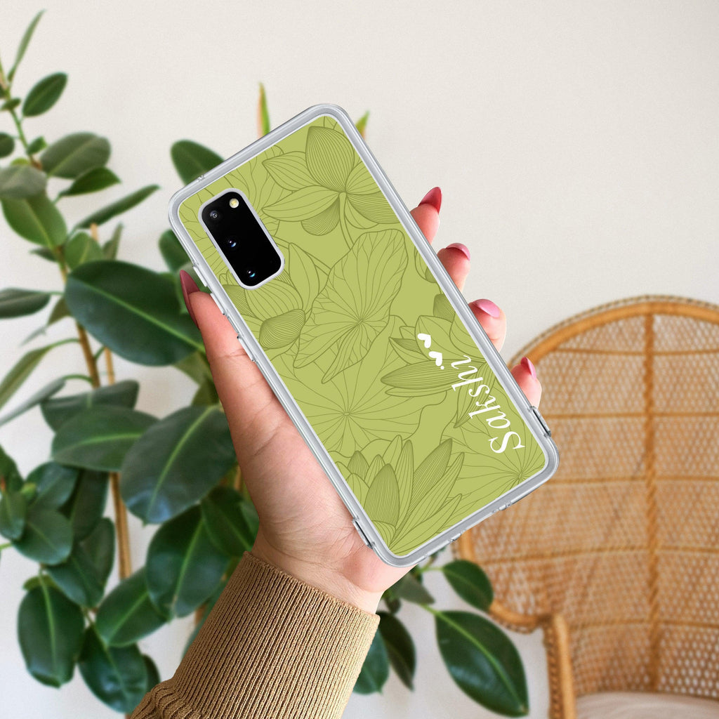 Customized luxury Mint Green leaves Transparent Silicon Case For Samsung Galaxy A52 / Samsung Galaxy A52s