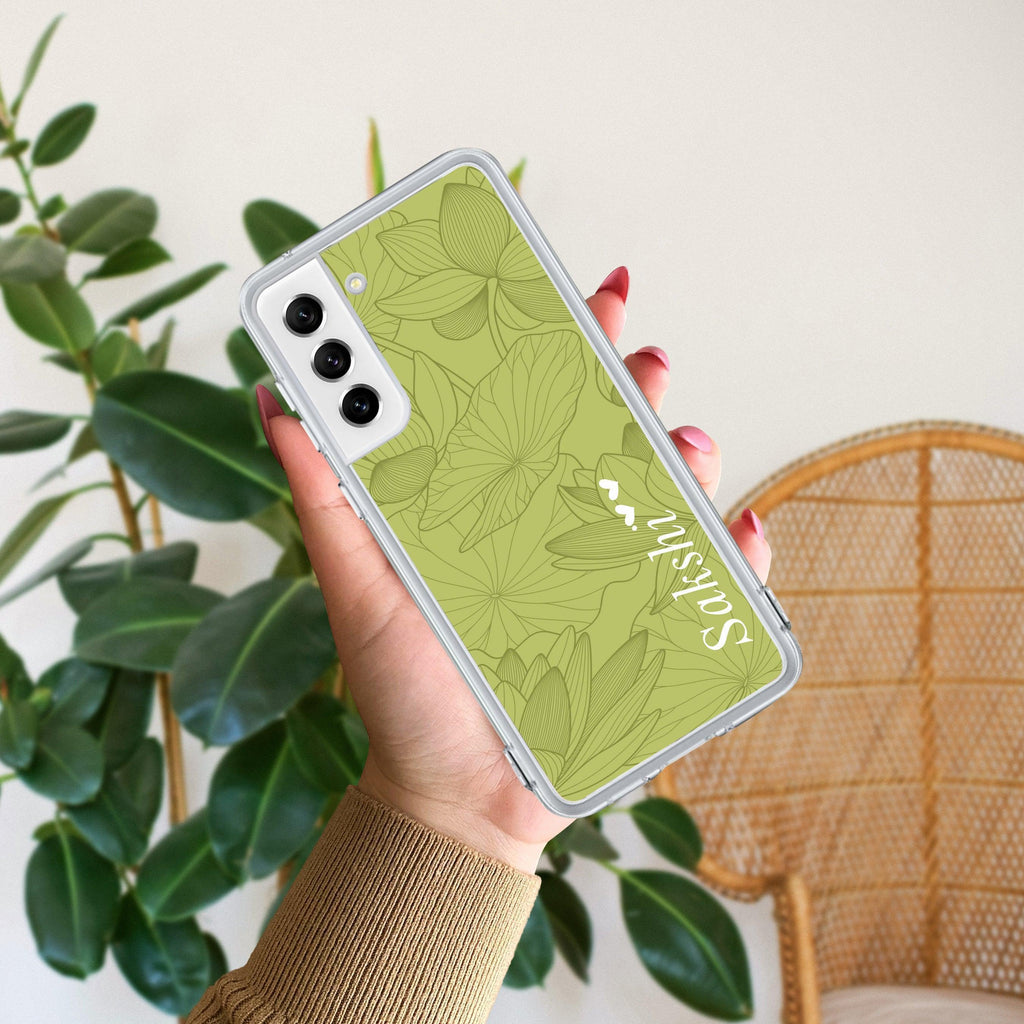 Customized luxury Mint Green leaves Transparent Silicon Case For Samsung Galaxy A05s 5G
