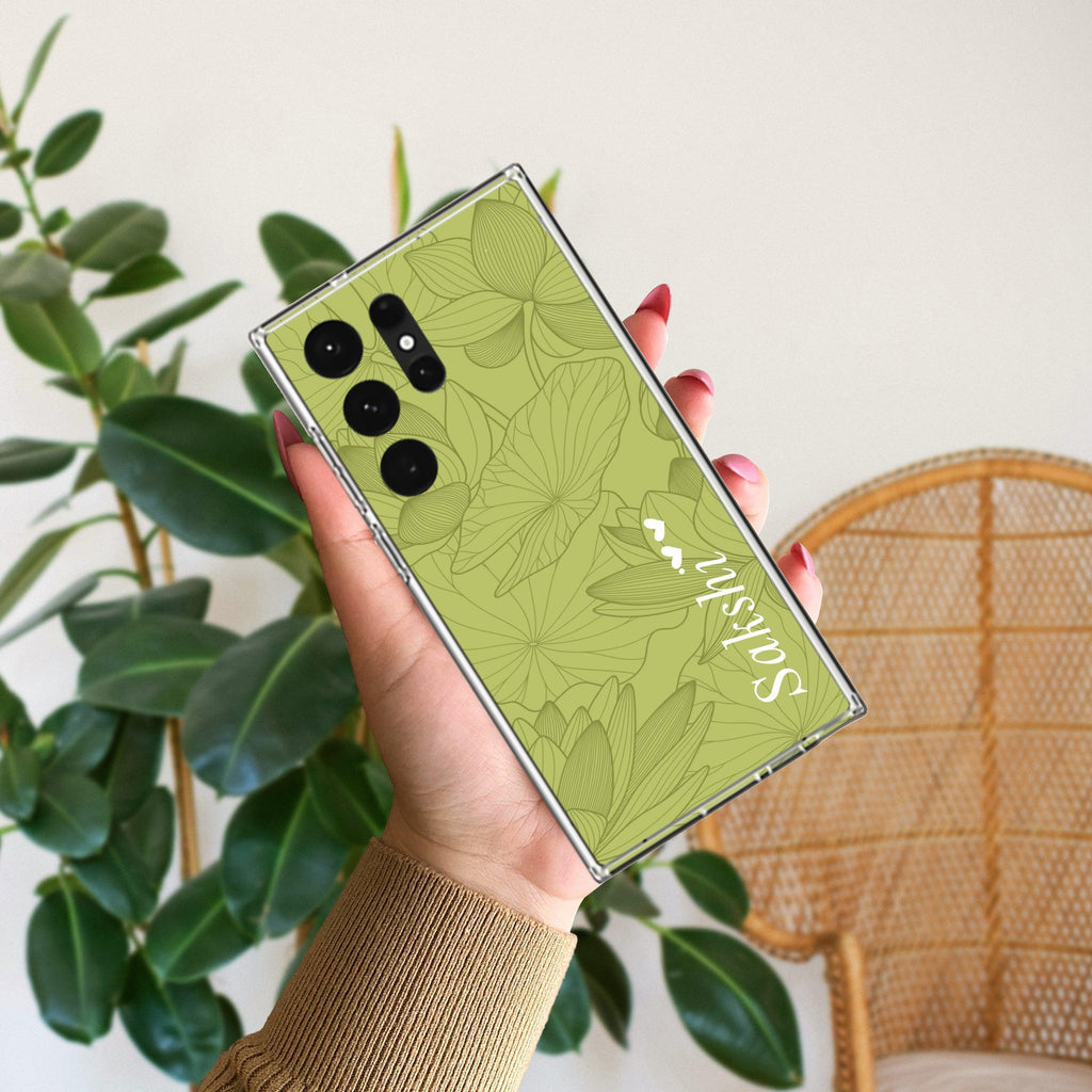 Customized luxury Mint Green leaves Anti Yellow Case For Samsung Galaxy S22 Ultra 5G