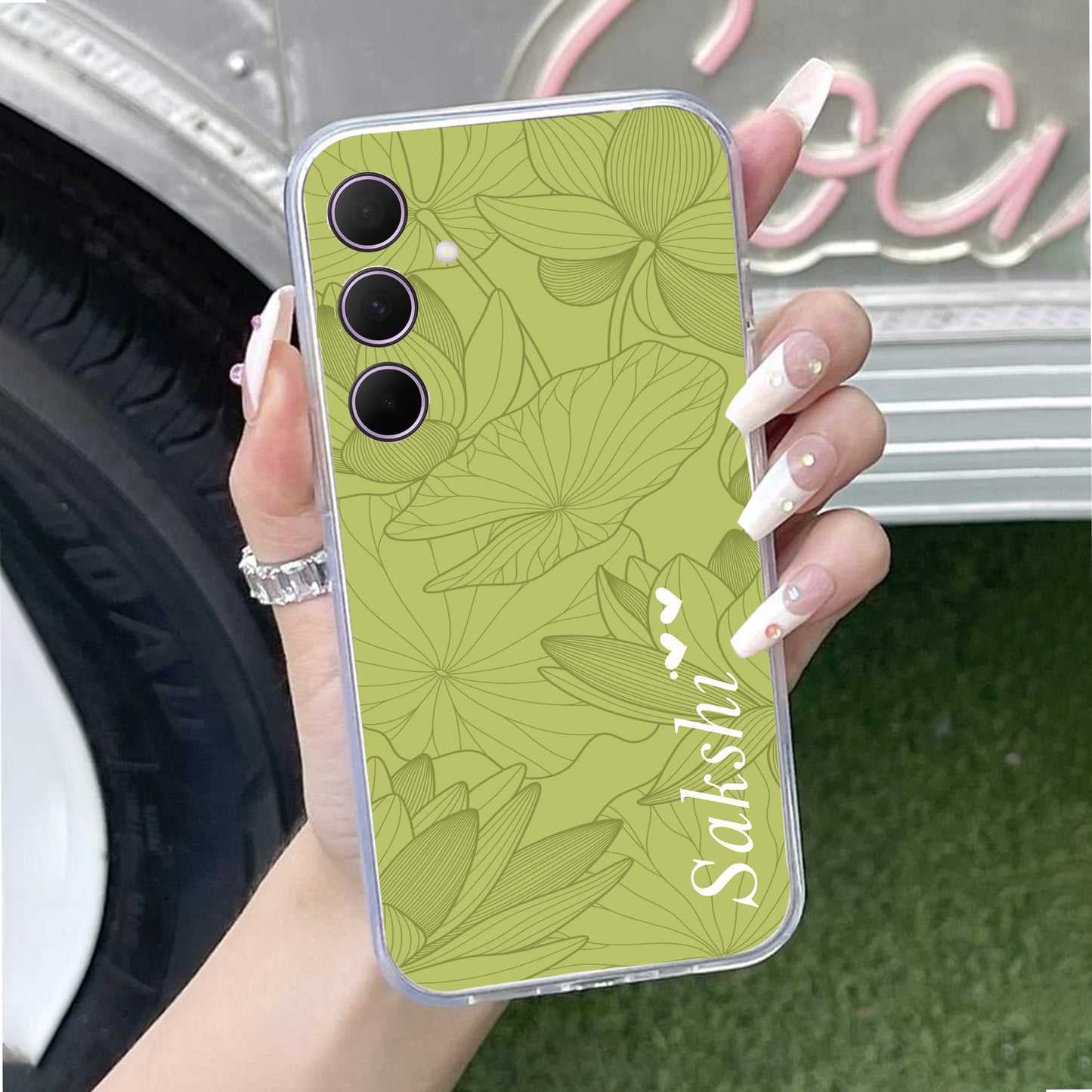 Customized luxury Mint Green leaves Transparent Silicon Case For Samsung ShopOnCliQ