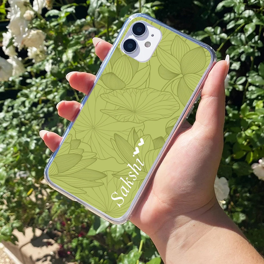 Customized luxury Mint Green leaves Transparent Silicon Case For iPhone 13