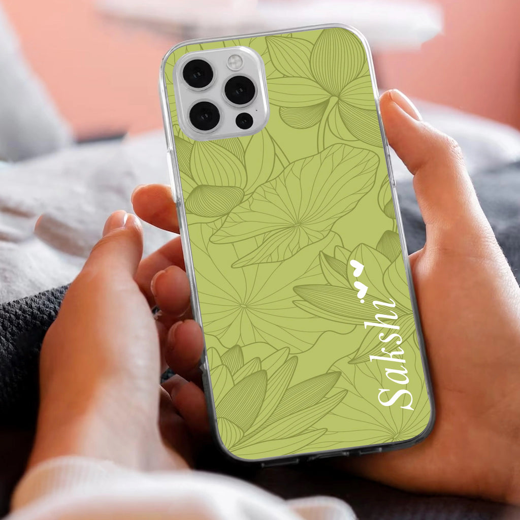 Customized luxury Mint Green leaves Anti Yellow Clear Case For iPhone 11 Pro