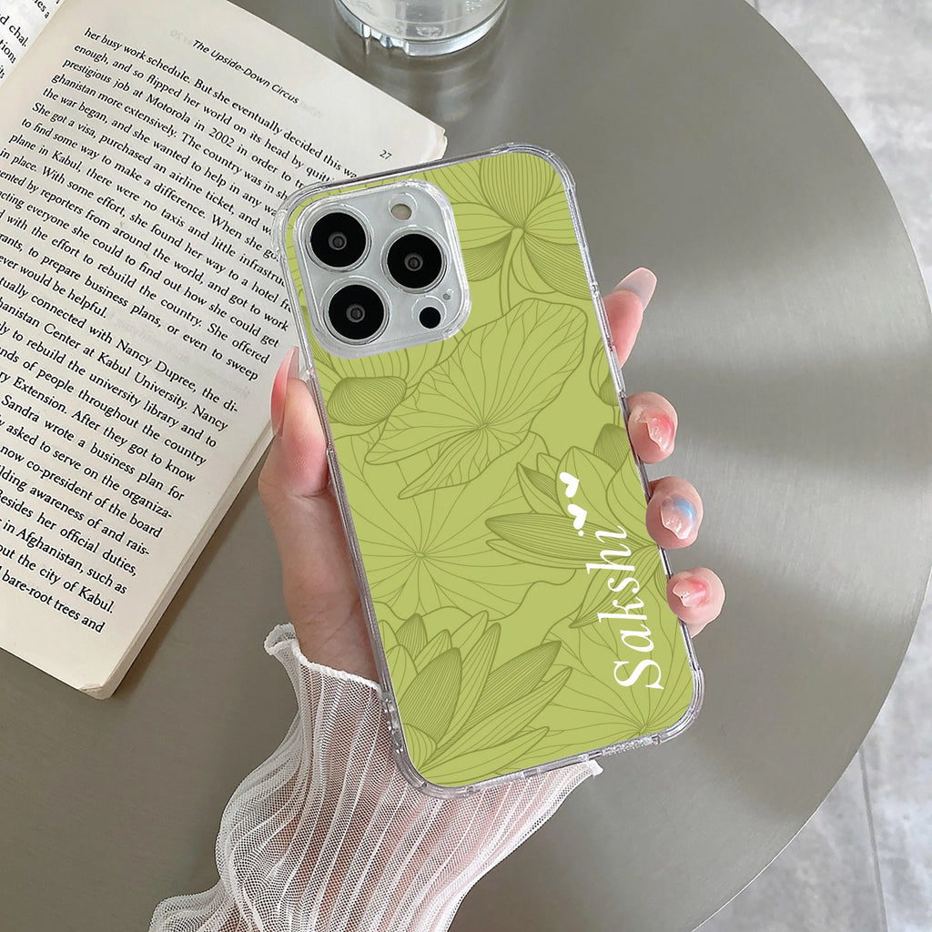 Customized luxury Mint Green leaves Transparent Silicon Case For iQOO - ShopOnCliQ