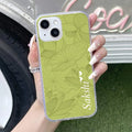 Customized luxury Mint Green leaves Transparent Silicon Case For iPhone 14 Plus