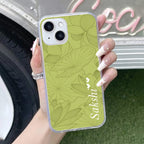 Customized luxury Mint Green leaves Transparent Silicon Case For iPhone 14 Plus