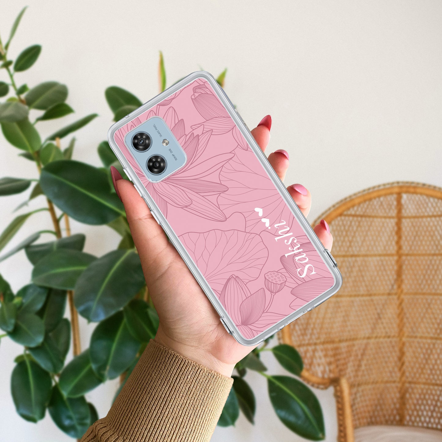 Customized luxury Peach leaves Transparent Silicon Case For Motorola ShopOnCliQ