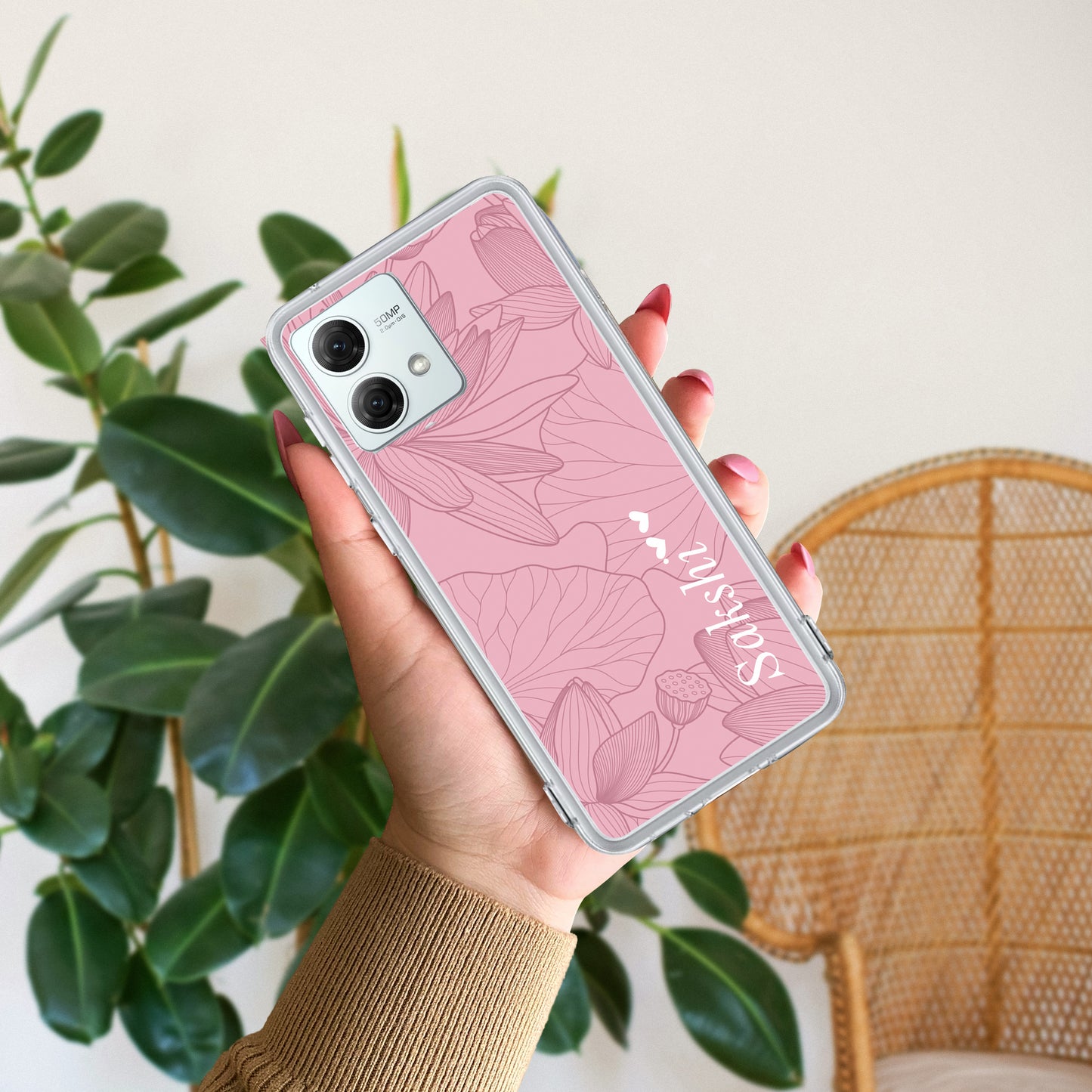 Customized luxury Peach leaves Transparent Silicon Case For Motorola ShopOnCliQ