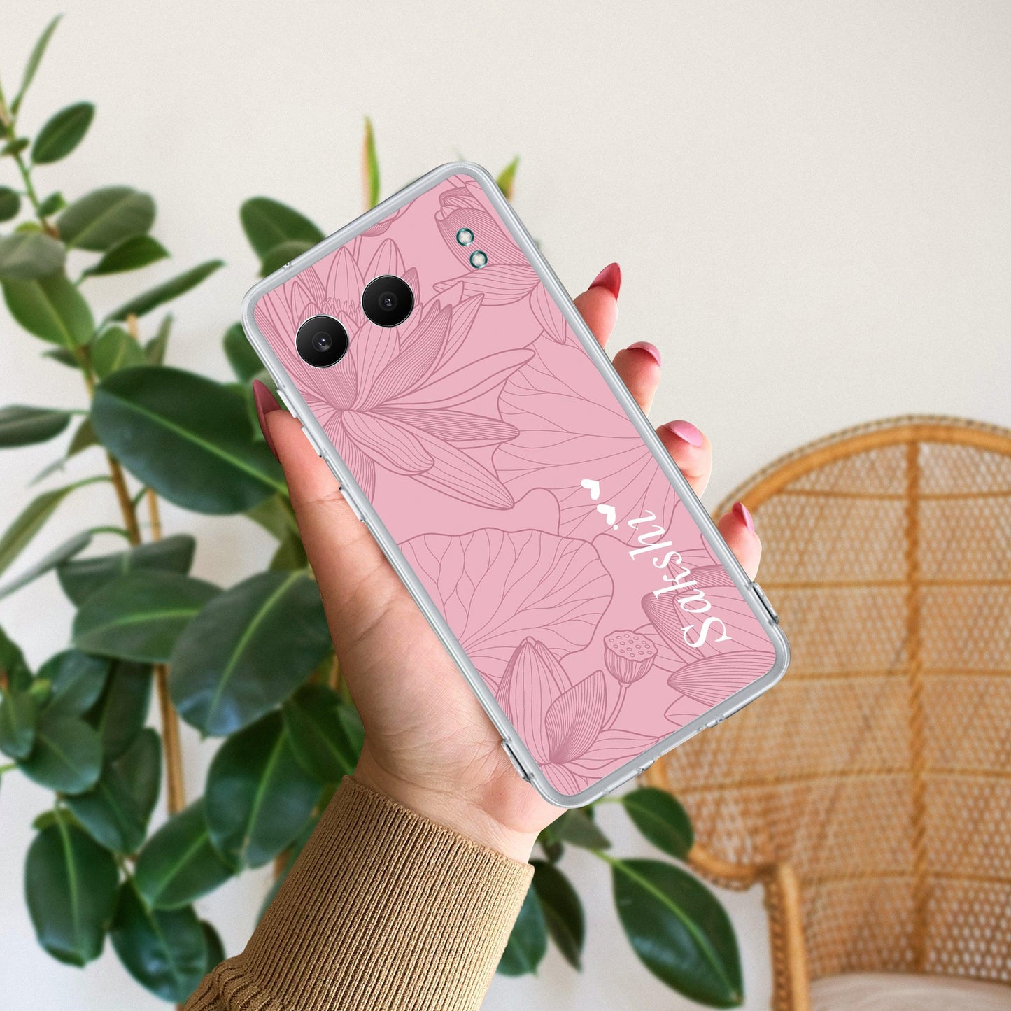 Customized luxury Peach leaves Transparent Silicon Case For OnePlus