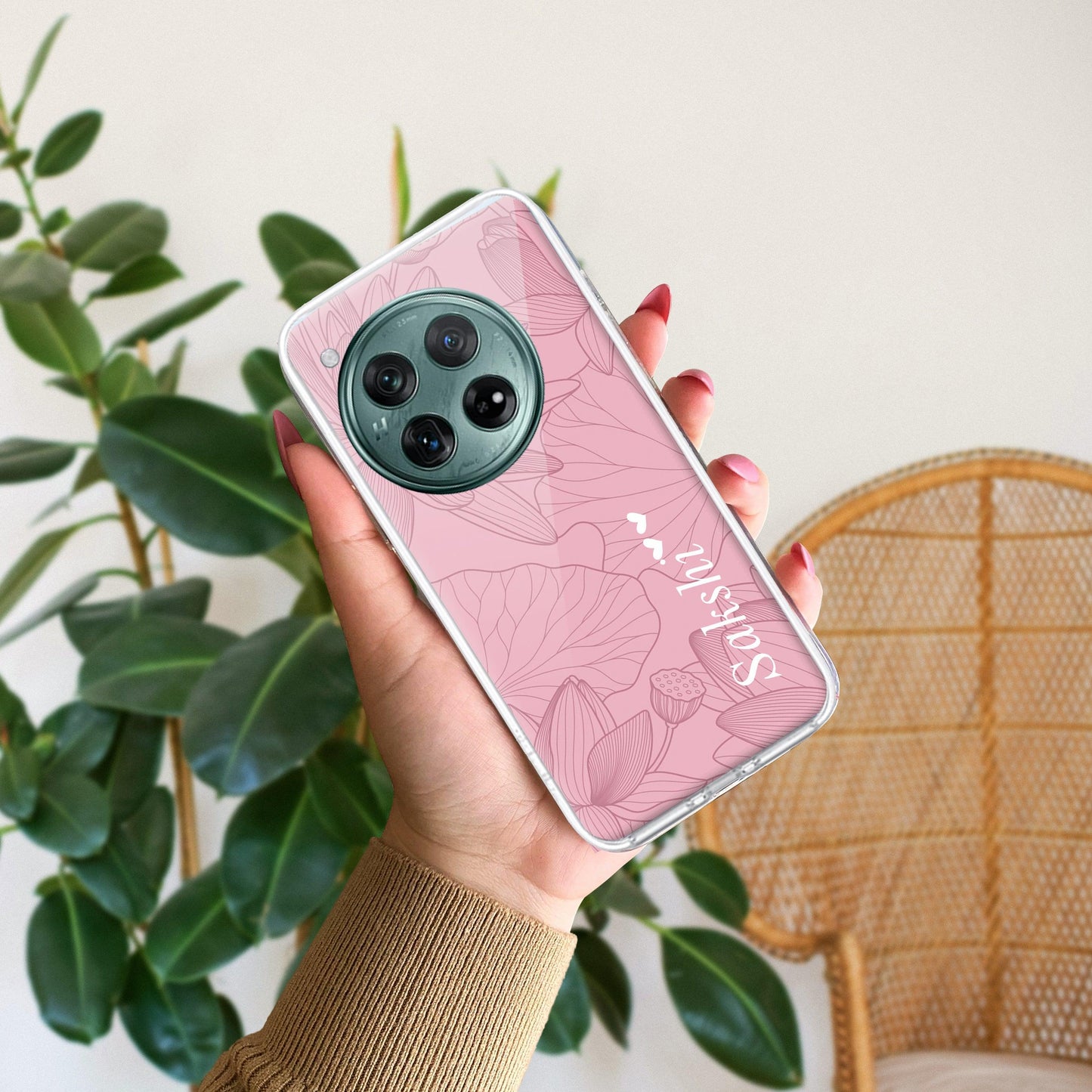 Customized luxury Peach leaves Transparent Silicon Case For OnePlus